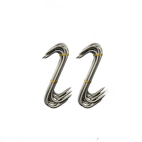 SET 20 x 8 in Butchers Meat Hanging Hooks Solid Stainless Steel Meat S-Hooks