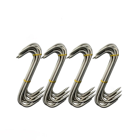 SET 40 x 8 in Butchers Meat Hanging Hooks Solid Stainless Steel Meat S-Hooks