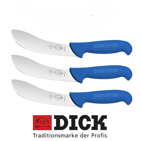 SET OF 3 F.DICK BUTCHERS ERGOGRIP LAMB SHEEP CURVED 6" SKINNING KNIFE BLUE 15CM