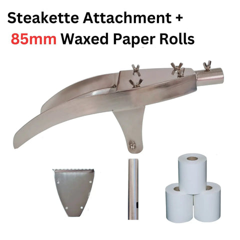 Steakette Attachment Stainless Steel with 3 Waxed Paper Rolls 85mm 95mm 100mm AllYourBlades