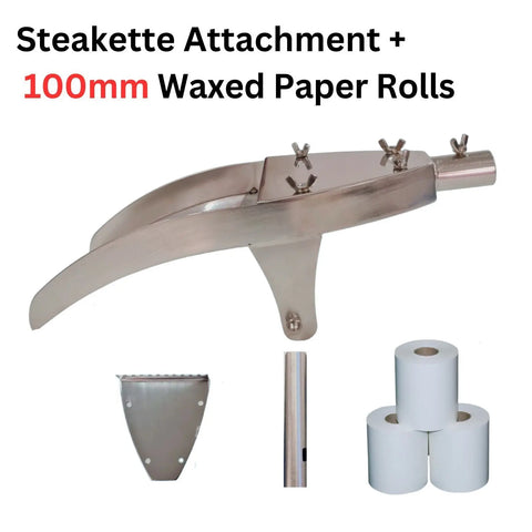 Steakette Attachment Stainless Steel with 3 Waxed Paper Rolls 85mm 95mm 100mm AllYourBlades