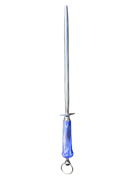 a metal pole with a blue handle on a black background